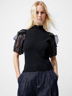 French Connection Kristine Organza Top, Black, Black