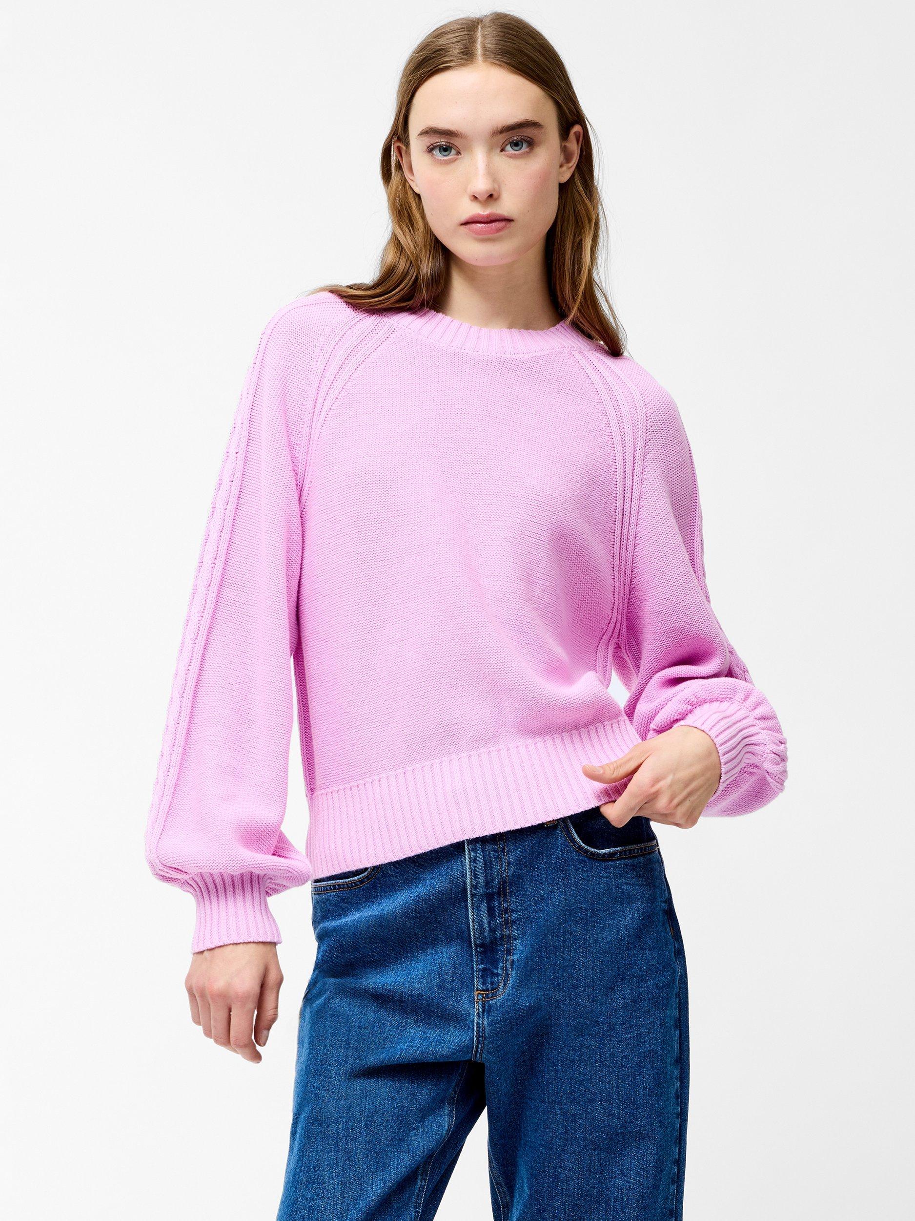 Product image 1 of 5, which shows French Connection Lily Cable Sleeve Jumper, Bubblegum Pink, XS