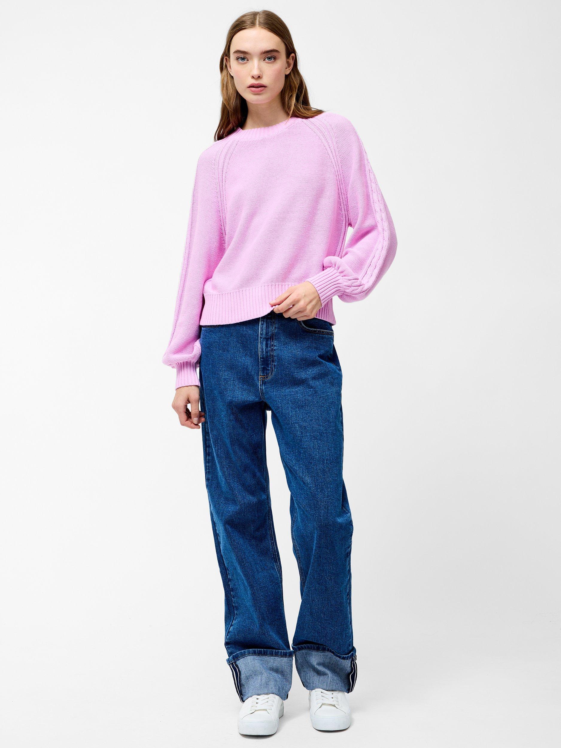 Product image 2 of 5, which shows French Connection Lily Cable Sleeve Jumper, Bubblegum Pink, XS