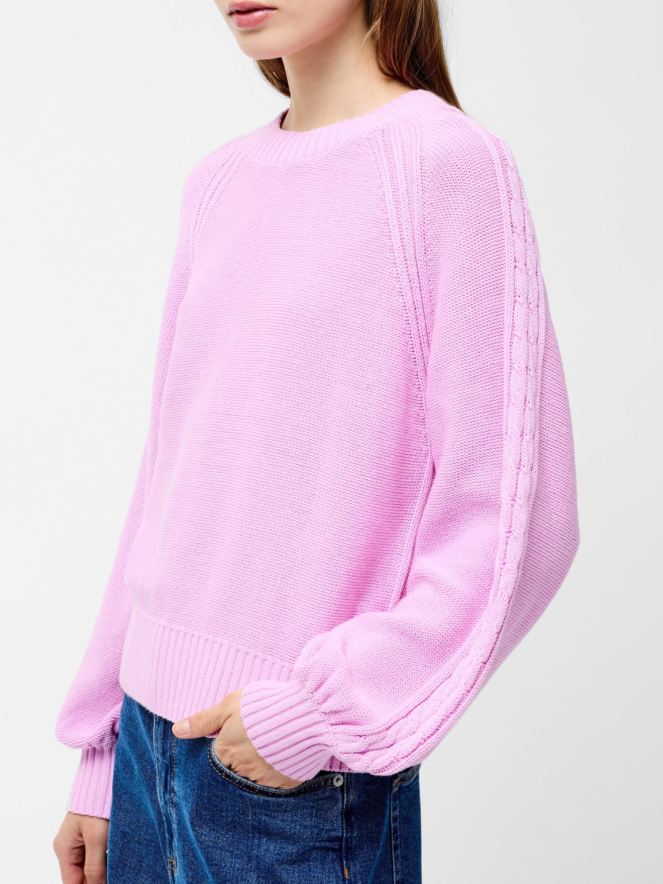 Product image 3 of 5, which shows French Connection Lily Cable Sleeve Jumper, Bubblegum Pink, XS