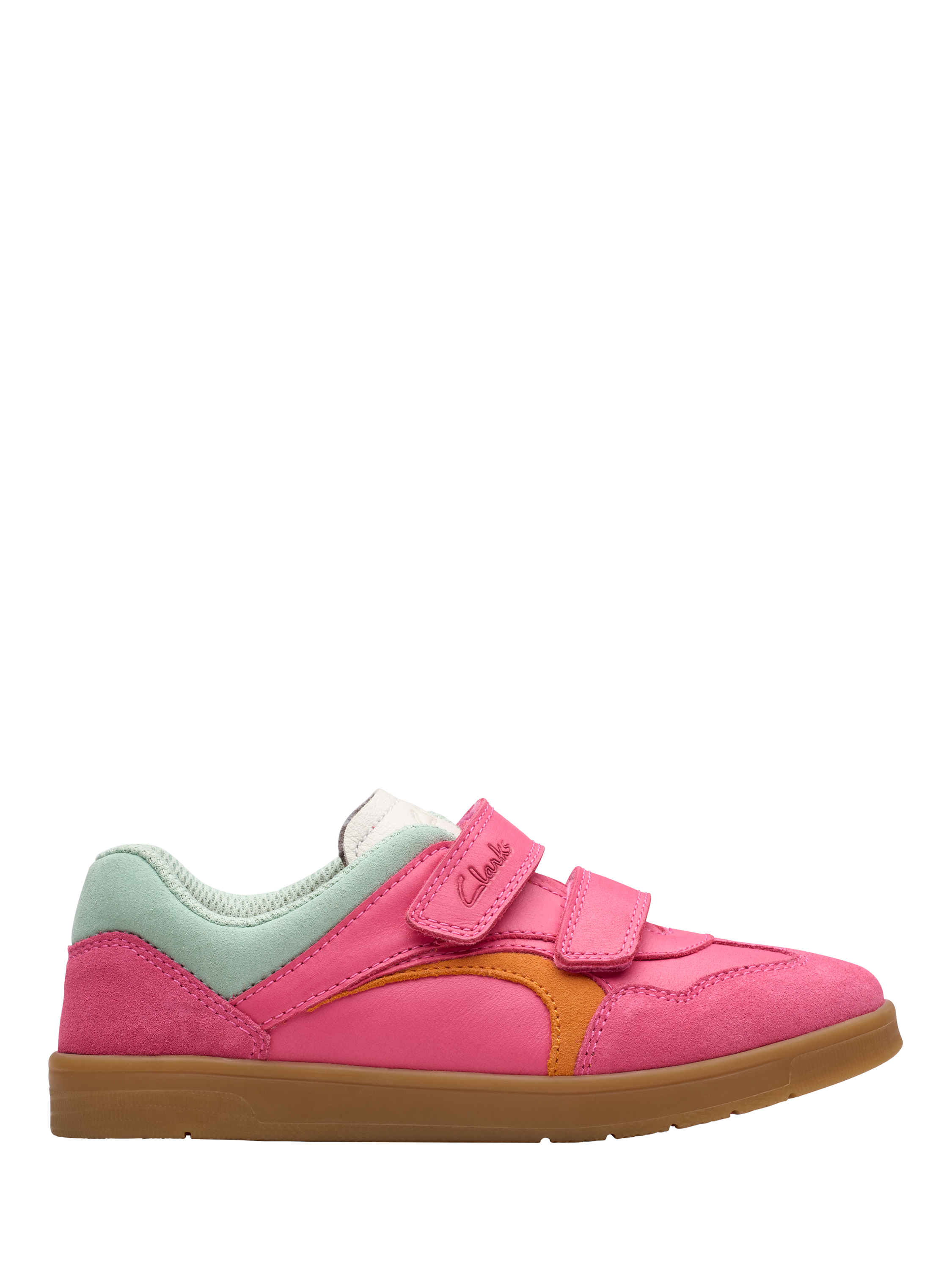 Product image 1 of 7, which shows Clarks Kids' Disco Vibe Trainers, Hot Pink, 7 G Jnr