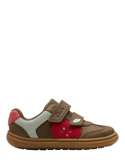Clarks Baby Flash Garden First Steps Leather Shoes, Olive, Olive