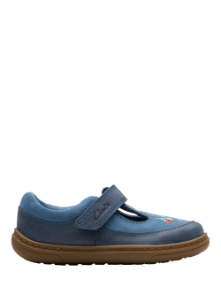 Clarks Baby Flash Grow First Steps T-Bar Leather Shoes, Blue, Blue