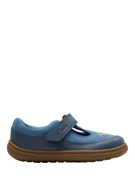 Clarks Baby Flash Grow First Steps T-Bar Leather Shoes, Blue, Blue