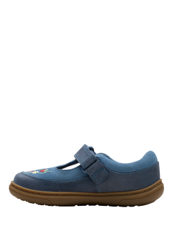Clarks Baby Flash Grow First Steps T-Bar Leather Shoes, Blue - view 2, Blue