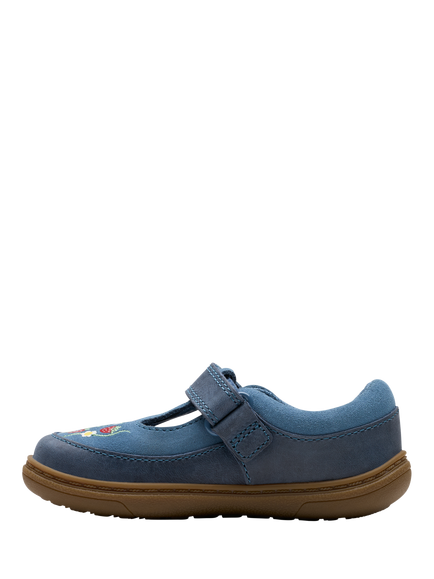 Clarks Baby Flash Grow First Steps T-Bar Leather Shoes, Blue - view 2, Blue