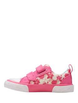 Clarks Baby Foxing Shell First Walker Shoes, Pink Canvas - view 2, Pink Canvas