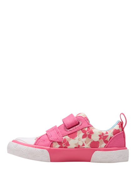 Clarks Baby Foxing Shell First Walker Shoes, Pink Canvas - view 2, Pink Canvas