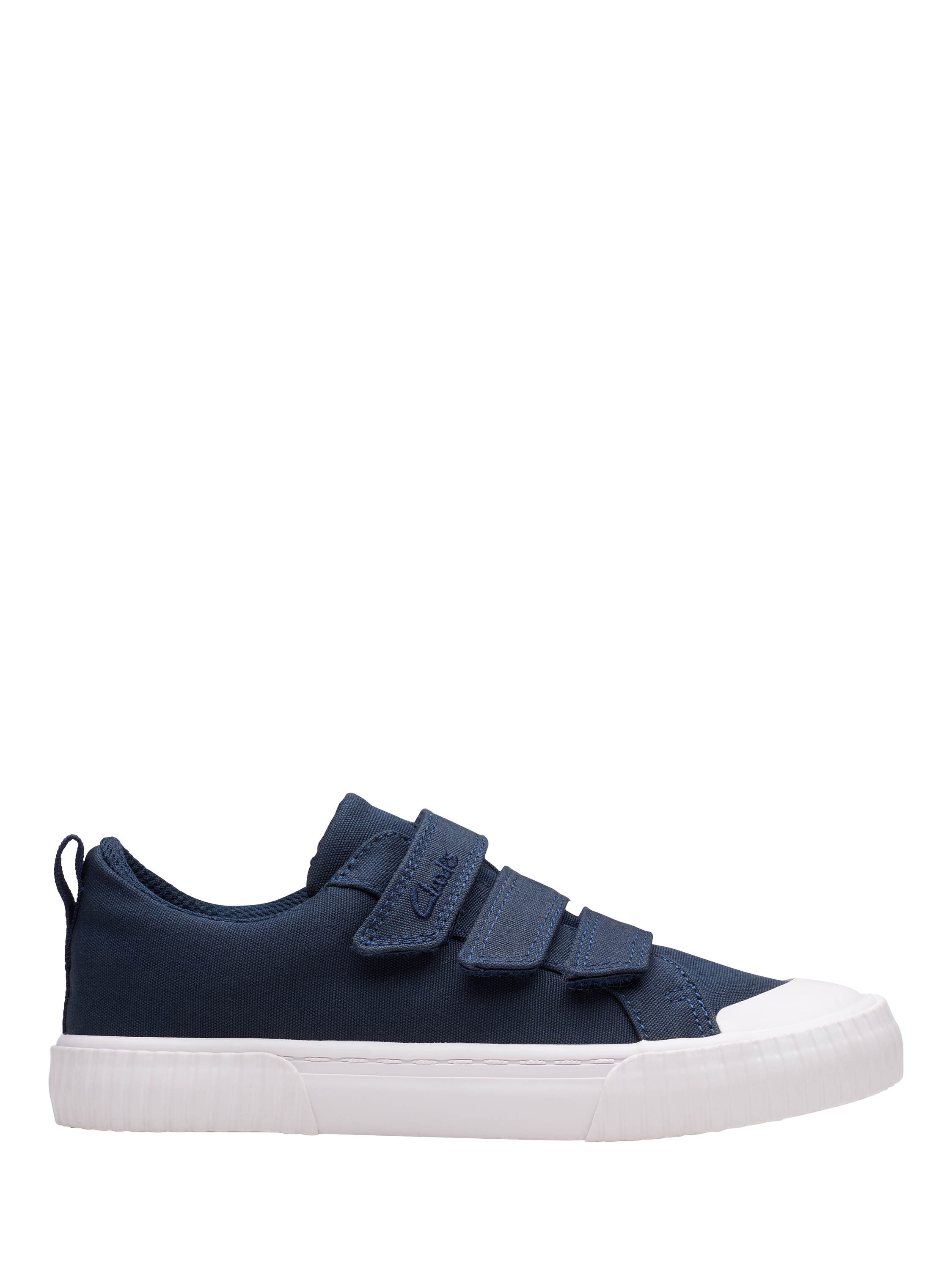 Product image 1 of 7, which shows Clarks Kids' Foxing Vibe Trainers, Navy Canvas, 7 F Jnr