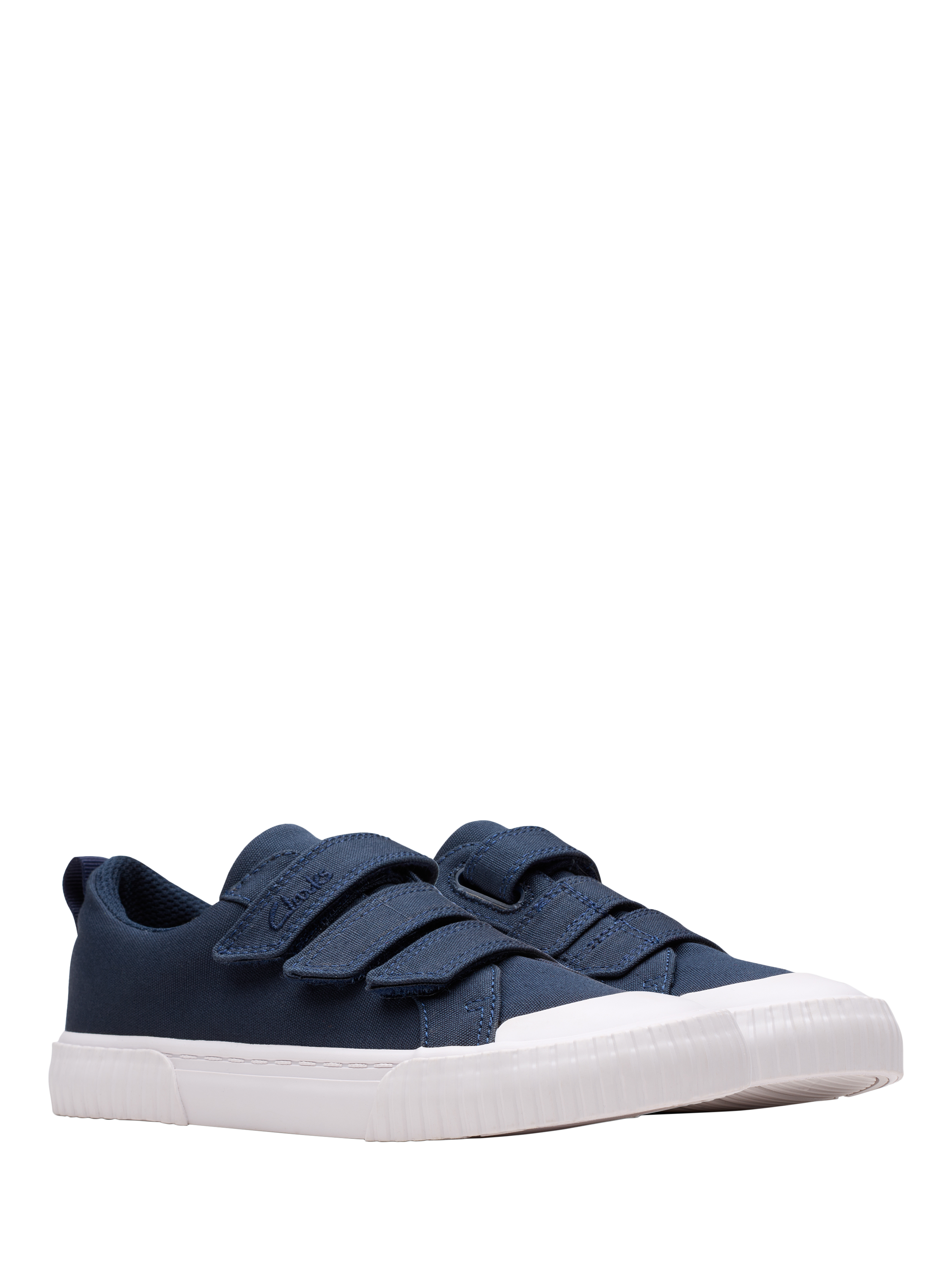 Product image 4 of 7, which shows Clarks Kids' Foxing Vibe Trainers, Navy Canvas, 7 F Jnr
