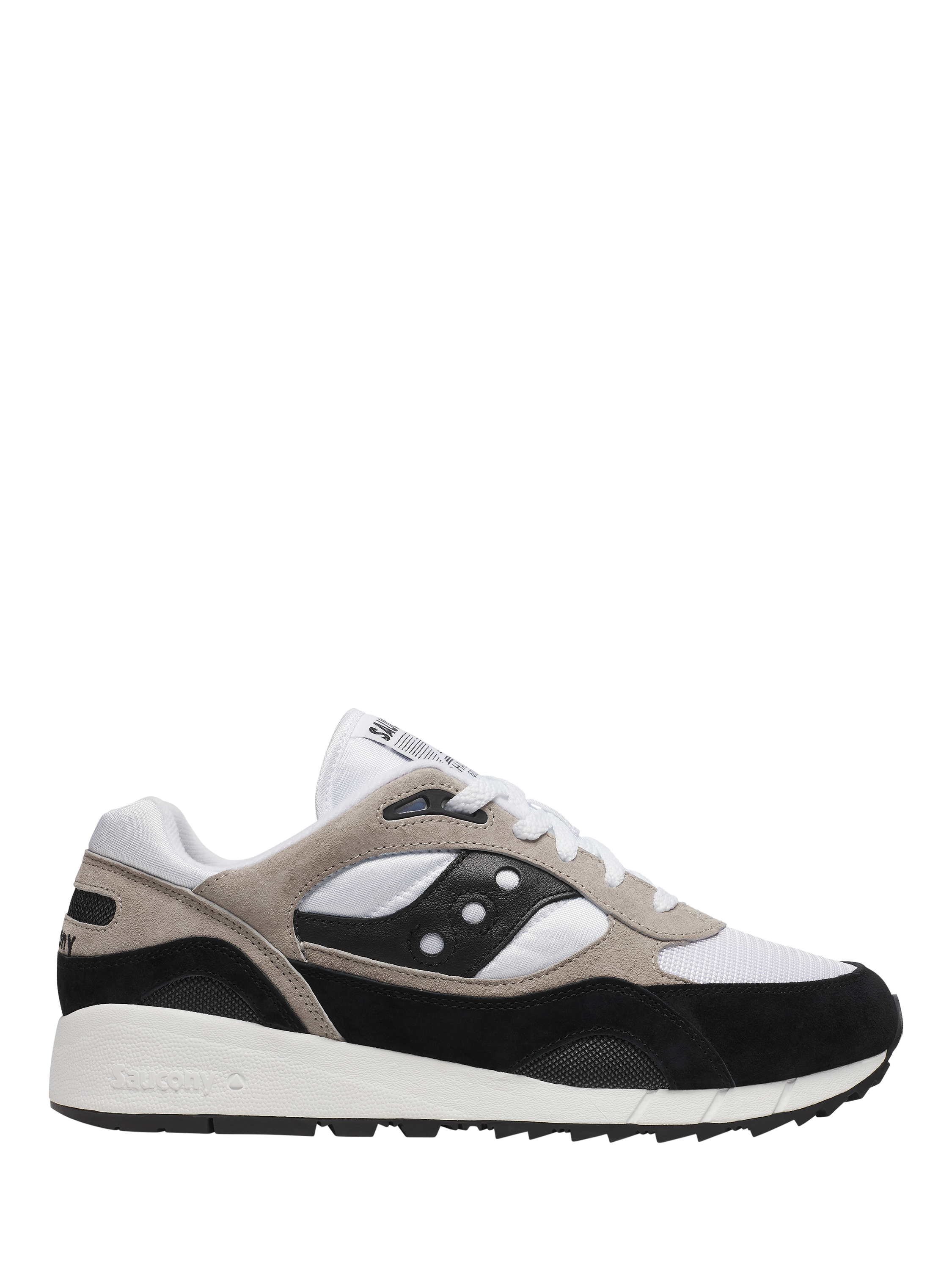 Product image 1 of 9, which shows Saucony Shadow 6000 Lace Up Trainers, White/Black, 8