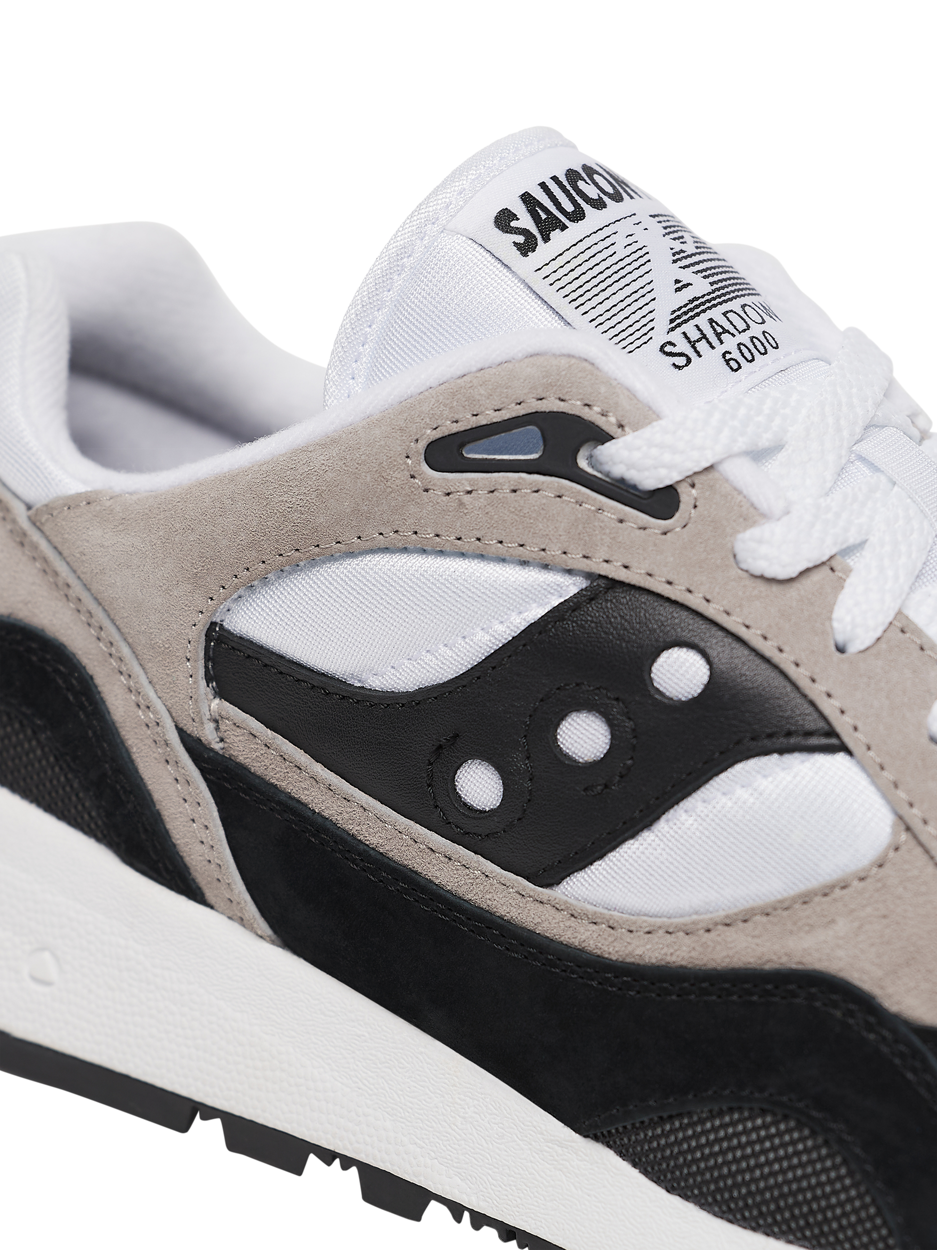 Product image 6 of 9, which shows Saucony Shadow 6000 Lace Up Trainers, White/Black, 8