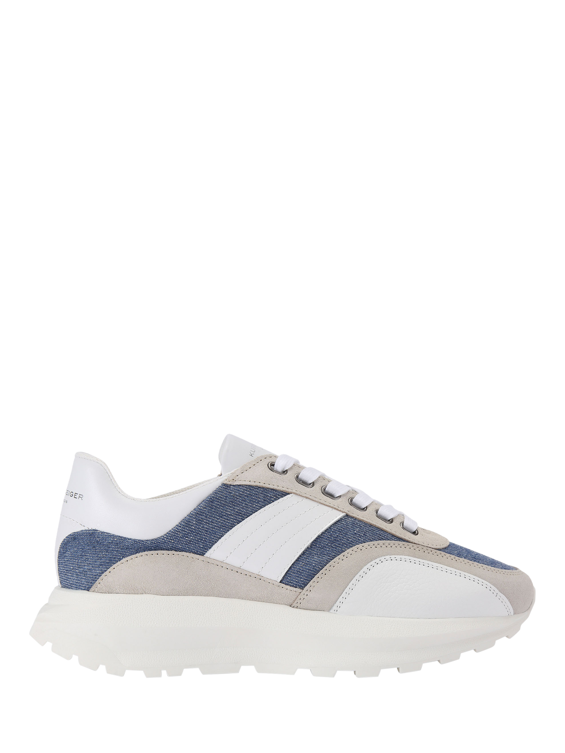 Product image 1 of 4, which shows Kurt Geiger London Gaspar Lace Up Trainers, Blue Denim, 6