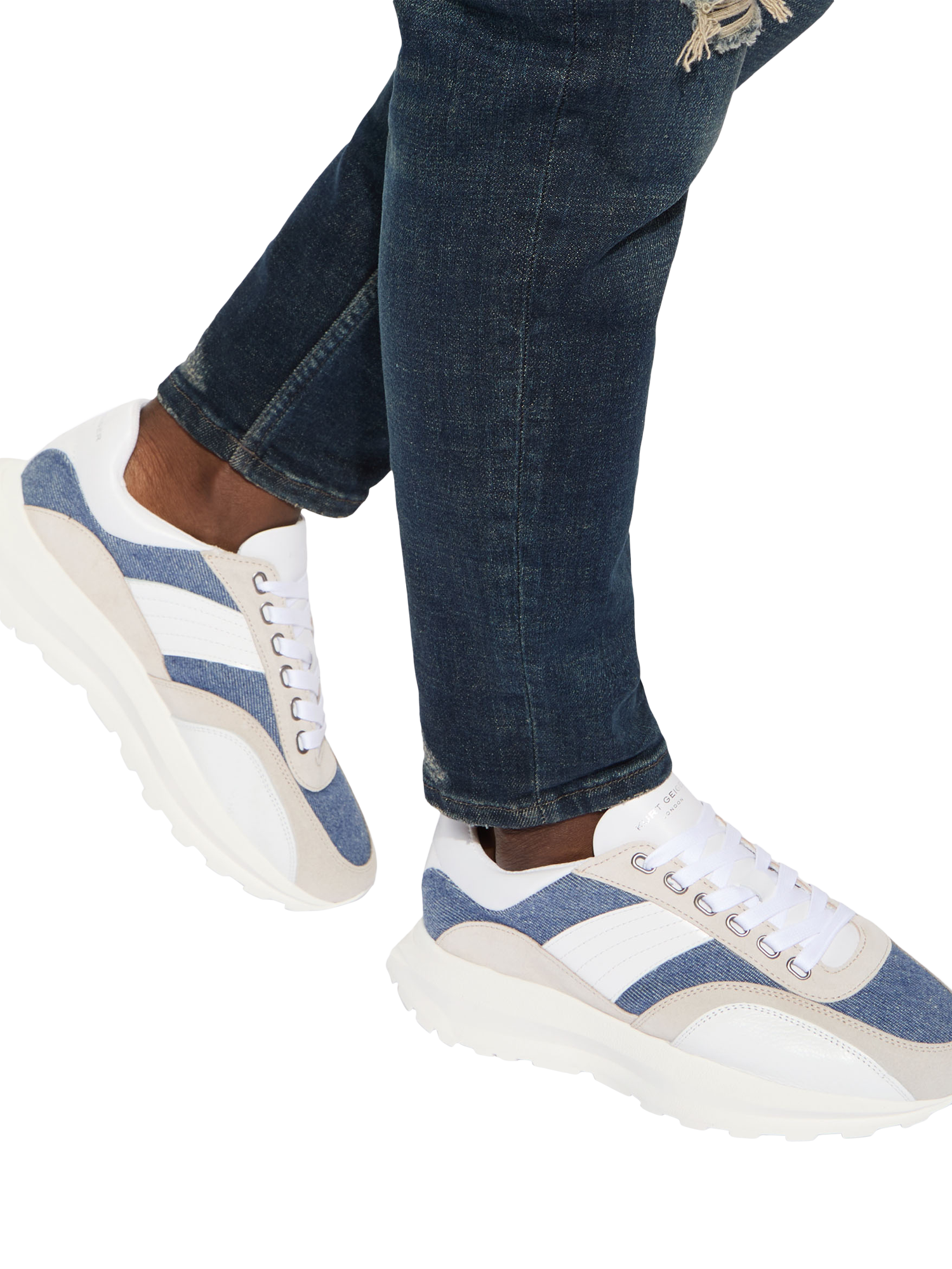 Product image 2 of 4, which shows Kurt Geiger London Gaspar Lace Up Trainers, Blue Denim, 6