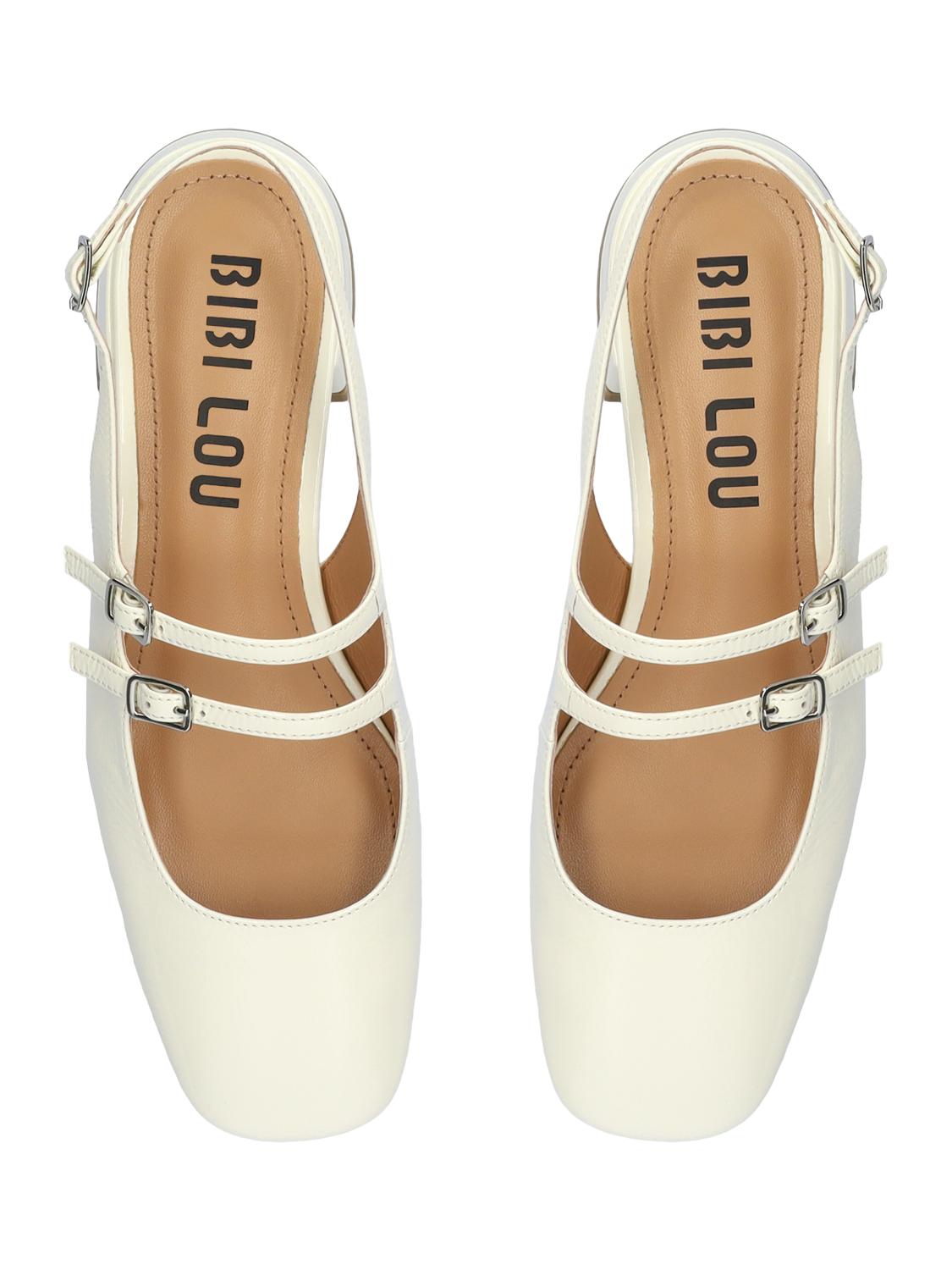 Product image 3 of 4, which shows Bibi Lou Hina 25 Patent Leather Slingback Mary Jane Flats, Cream, EU37