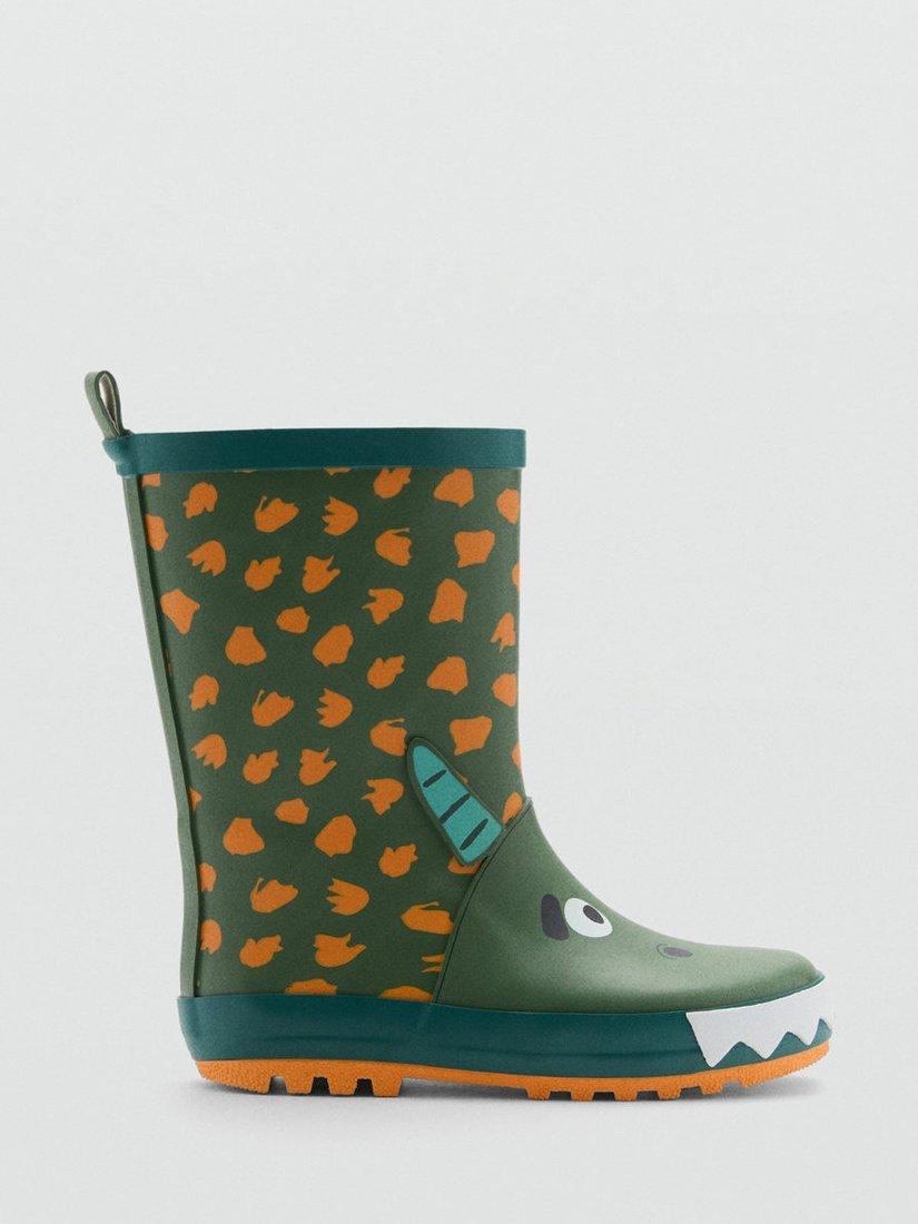 Mango Kids' Crocodile Wellington Boots, Green/Multi