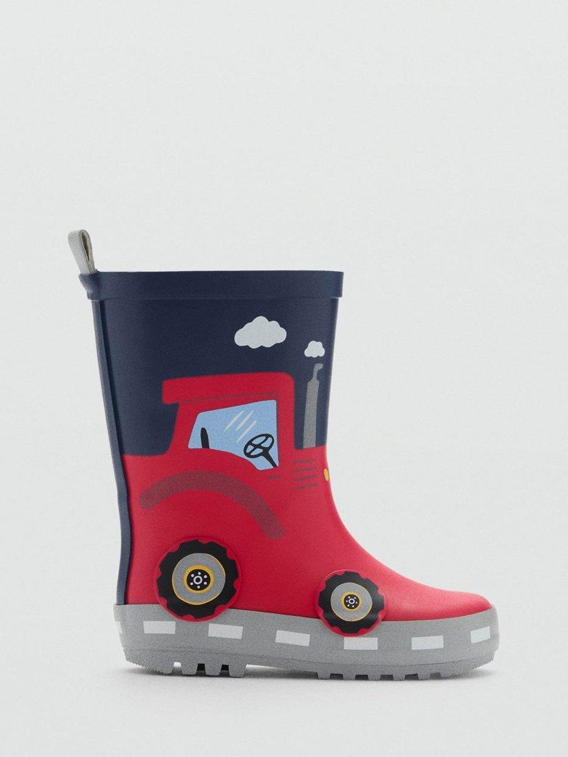 Mango Kids' Tractor Wellington Boots, Red/Multi