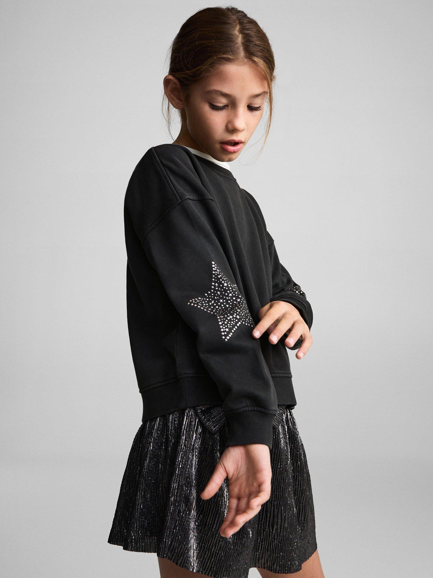 Mango Kids' Estela Cotton Star Sweatshirt, Black