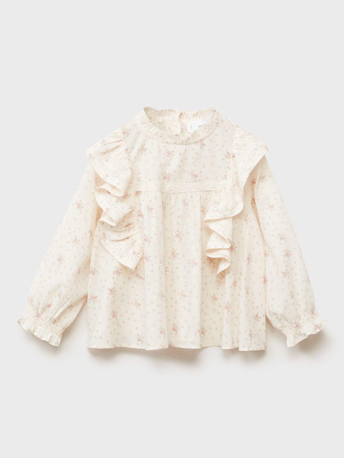 Mango Kids' Florita Frilly Cotton Blouse, Natural White