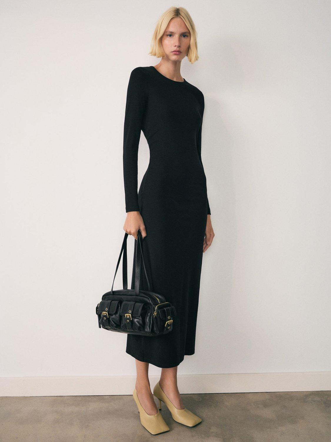 Product image 1 of 8, which shows Mango Basila Midi Dress, Black, 4