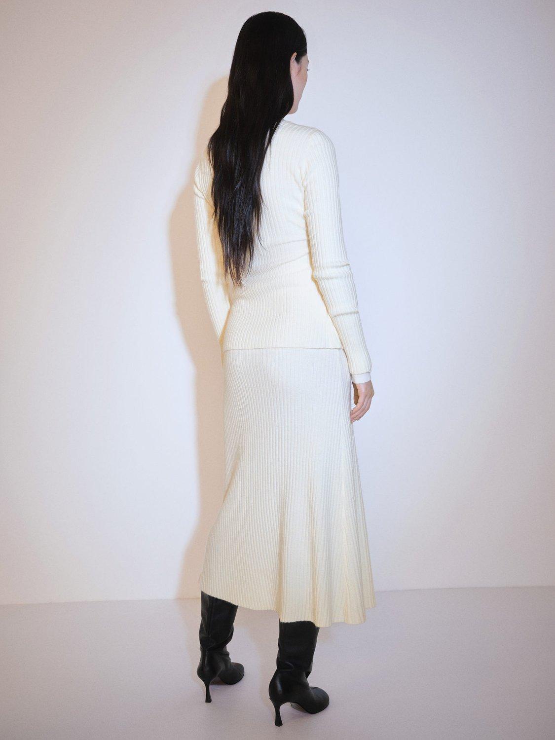 Product image 4 of 7, which shows Mango Oleg Crossover Wrap Midi Skirt, Light Beige, M