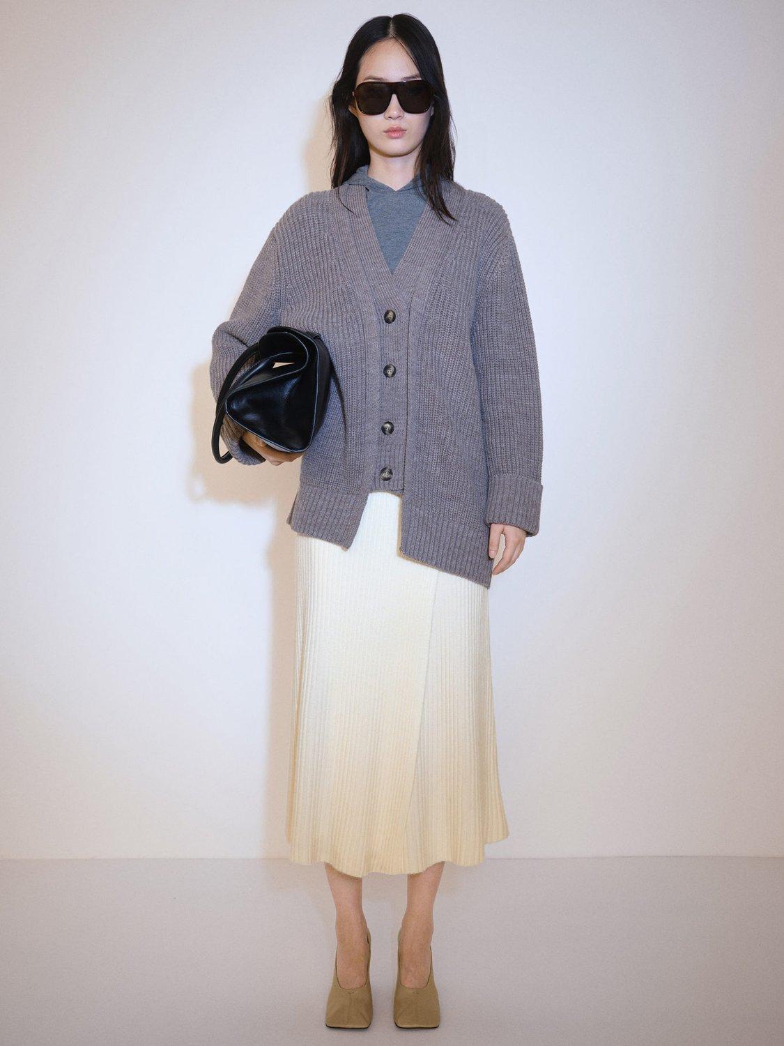 Product image 6 of 7, which shows Mango Oleg Crossover Wrap Midi Skirt, Light Beige, M