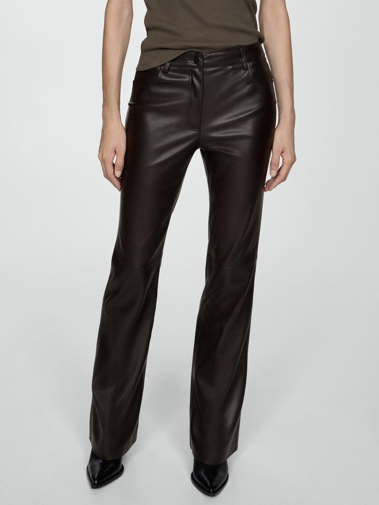 Mango Connie Faux Leather Flared Trousers, Dark Brown