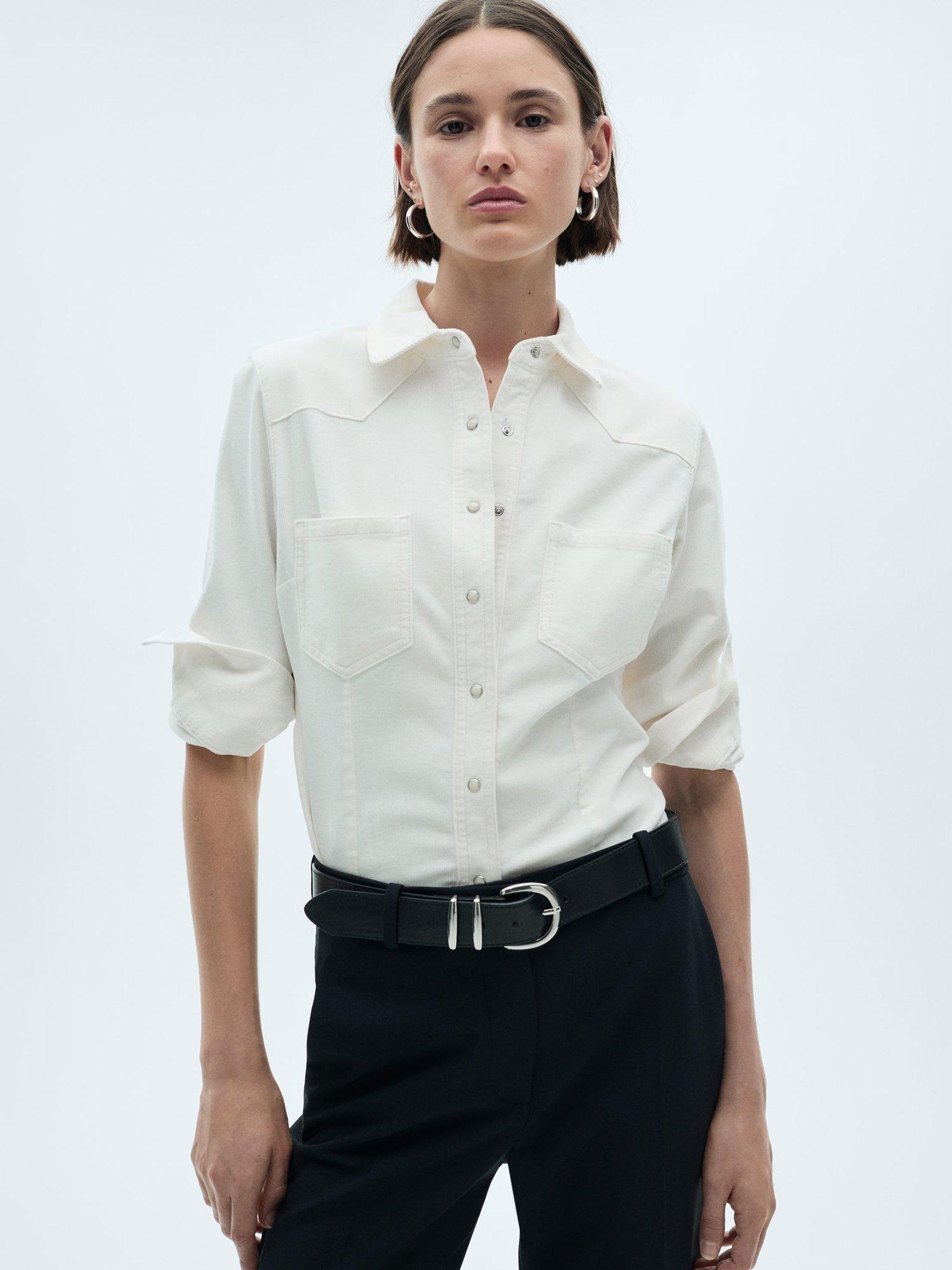 Mango Tanap Corduroy Overshirt, Natural White