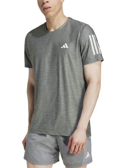 adidas Own The Run Short Sleeve T-Shirt, Grey/White, Grey/White
