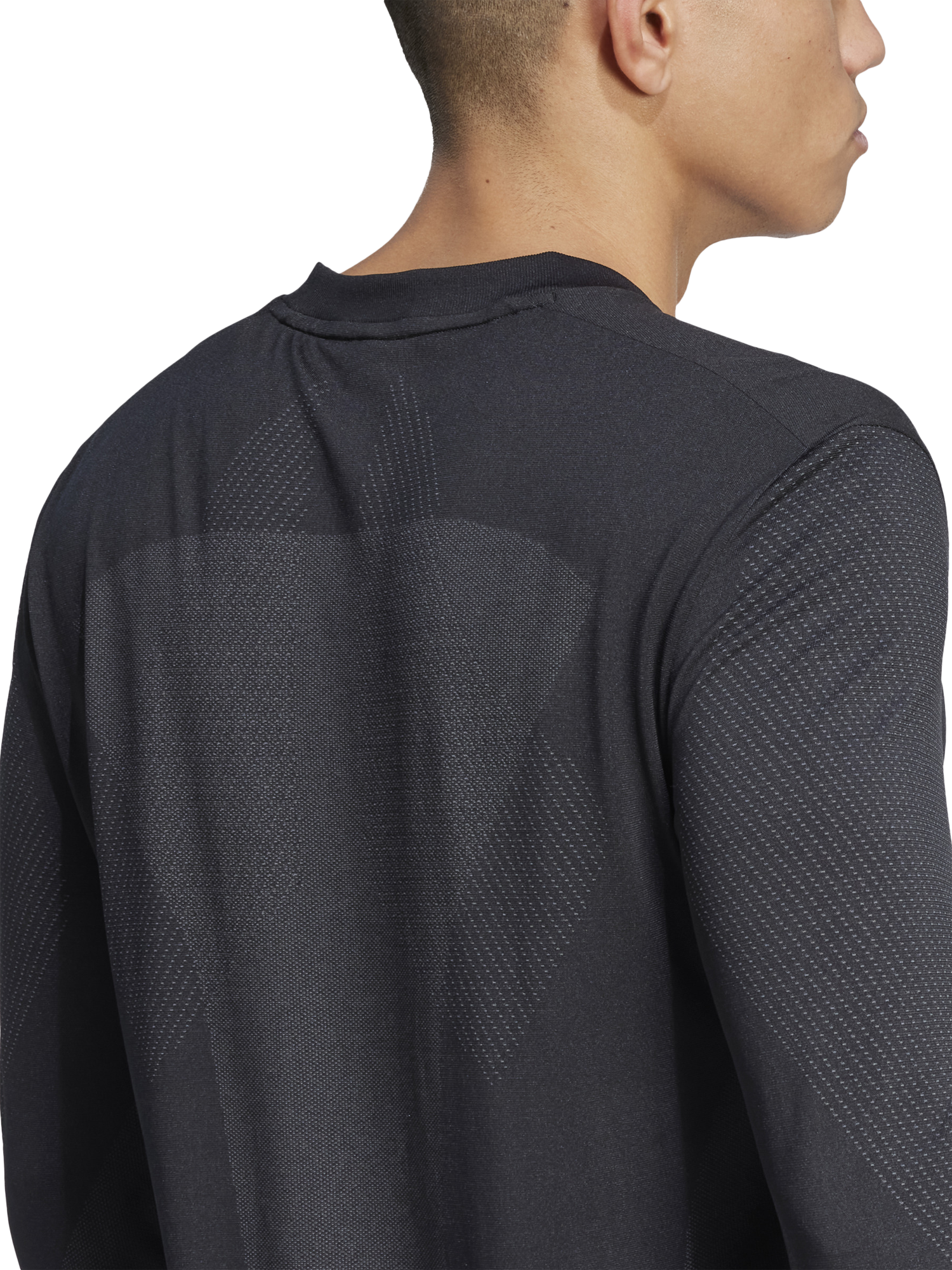 Product image 4 of 11, which shows adidas Slim Fit Seamless Long Sleeve T-Shirt, Black/Grey Six, S