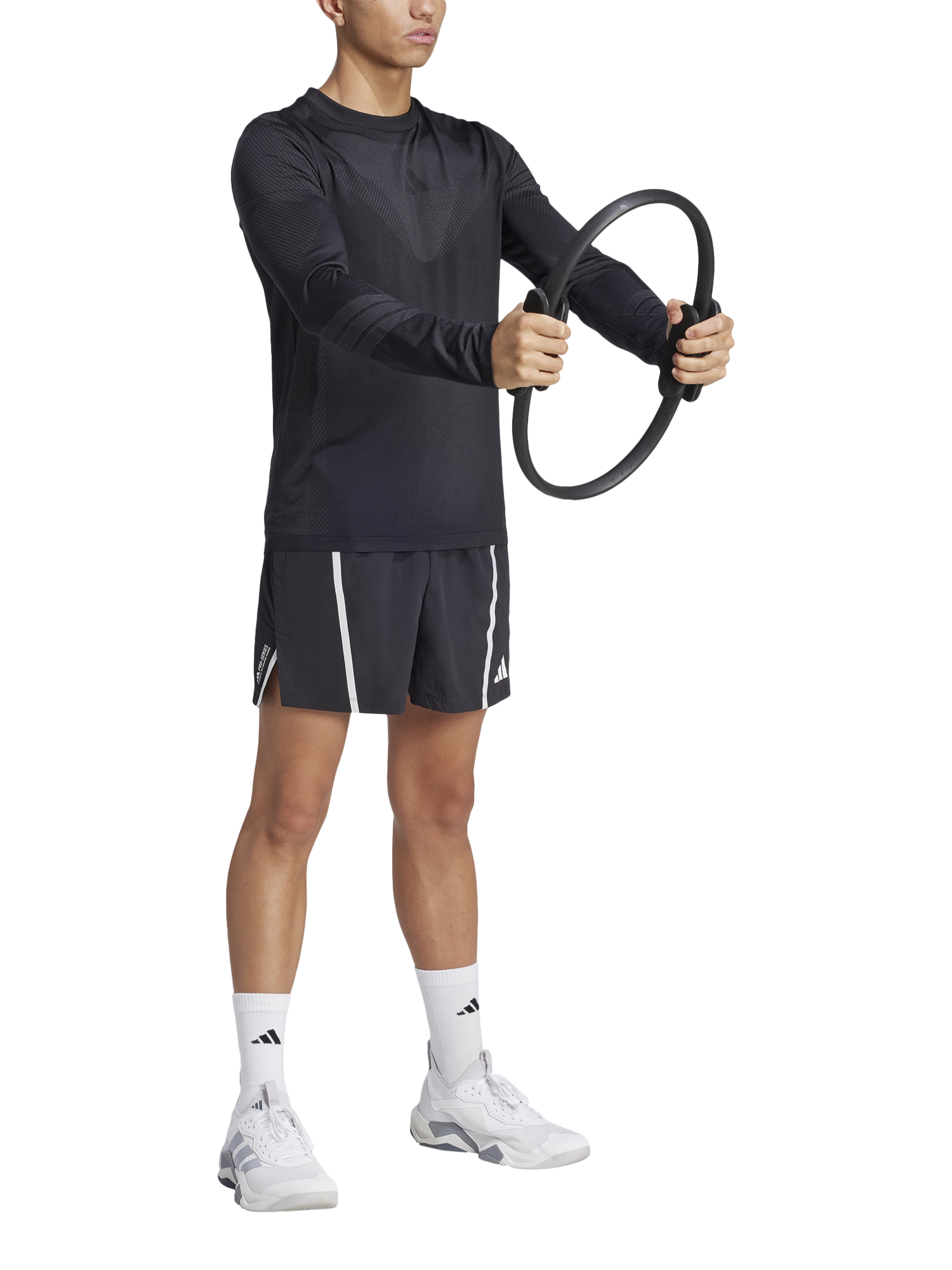 Product image 6 of 11, which shows adidas Slim Fit Seamless Long Sleeve T-Shirt, Black/Grey Six, S