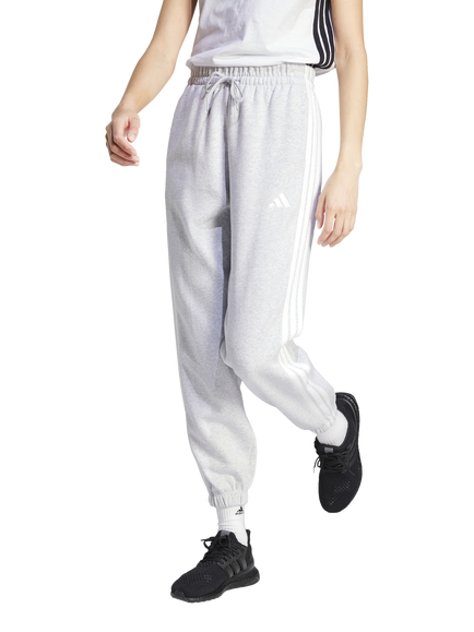 adidas Women's Essentials 3 Stripes Fleece Loose Trousers, Grey Heather/White, Grey Heather/White