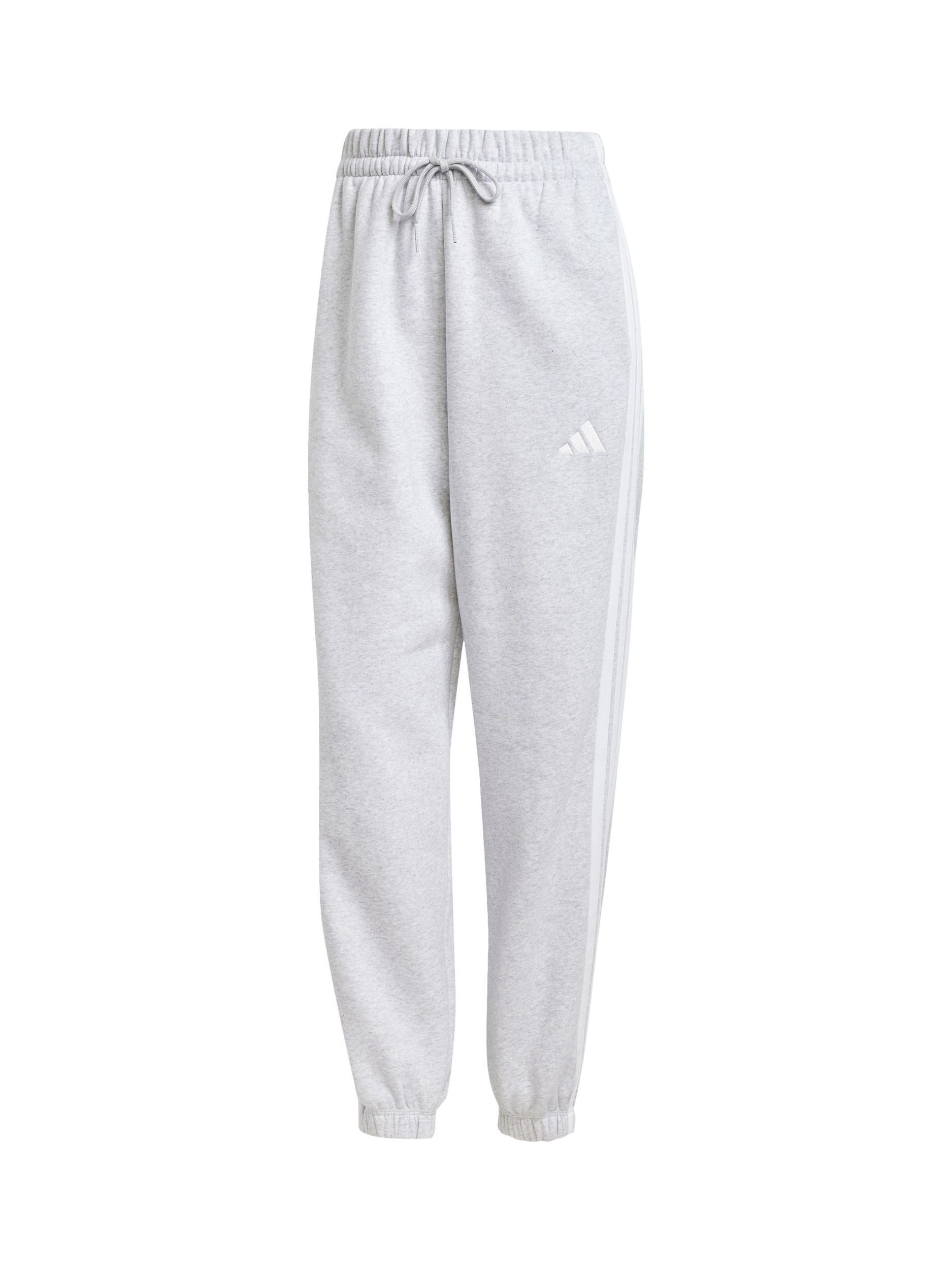 Product image 5 of 6, which shows adidas Women's Essentials 3 Stripes Fleece Loose Trousers, Grey Heather/White, XS