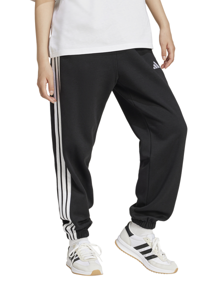 adidas Women's Essentials 3 Stripes Fleece Loose Trousers, Black/White, Black/White