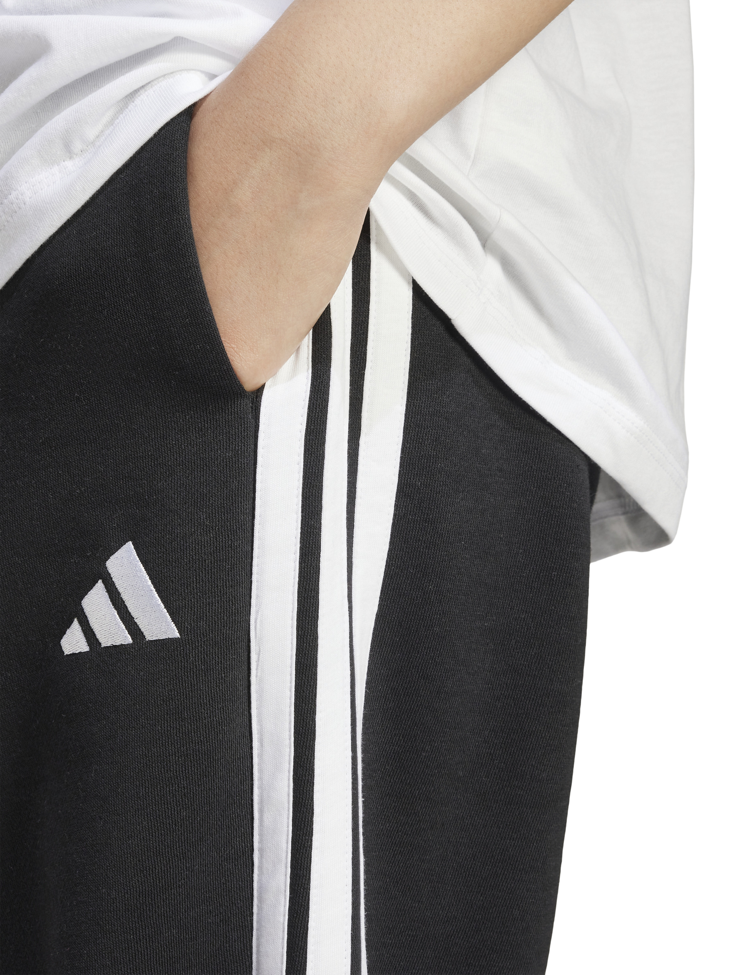 Product image 3 of 6, which shows adidas Women's Essentials 3 Stripes Fleece Loose Trousers, Black/White, XS