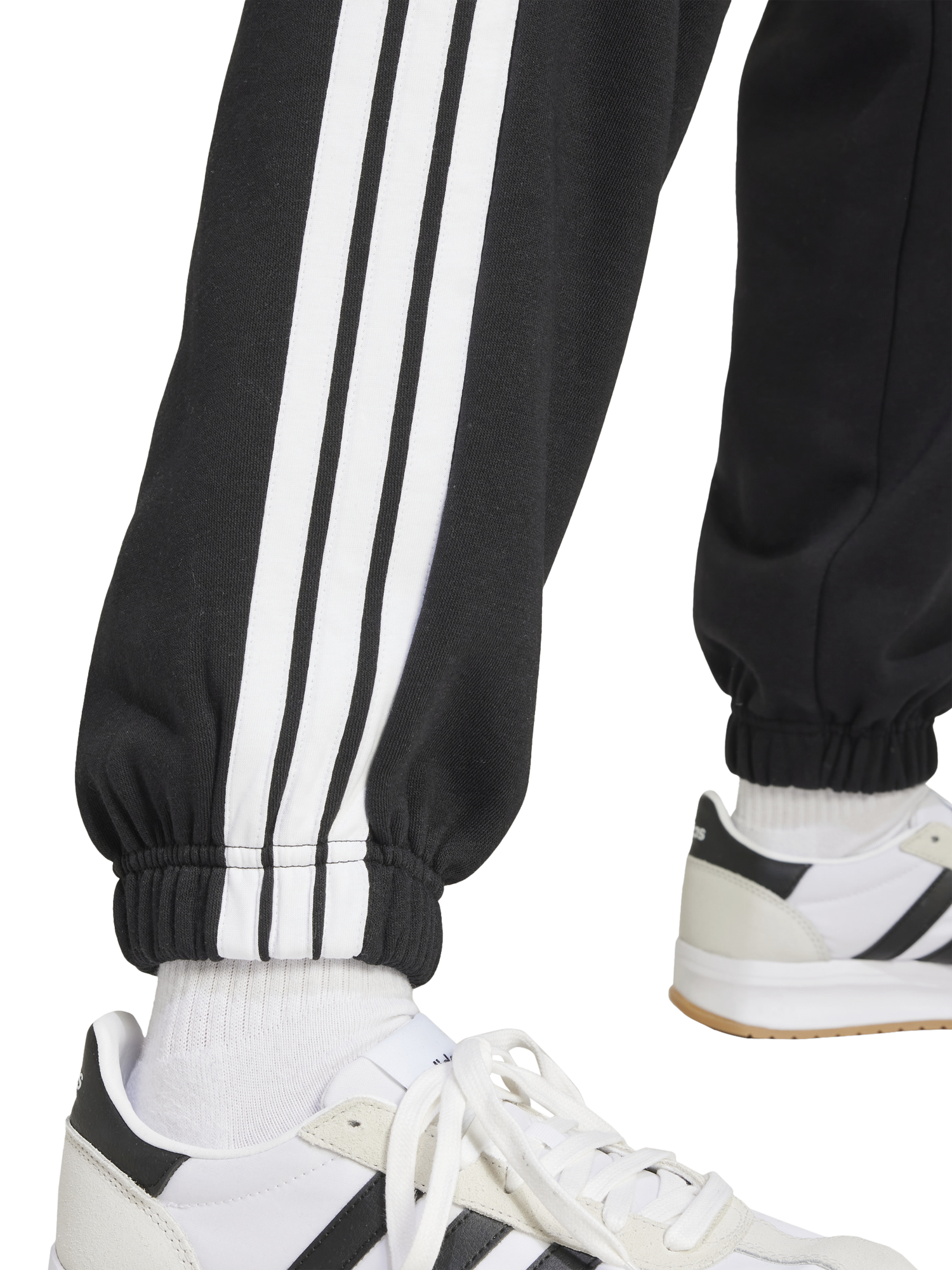 Product image 4 of 6, which shows adidas Women's Essentials 3 Stripes Fleece Loose Trousers, Black/White, XS