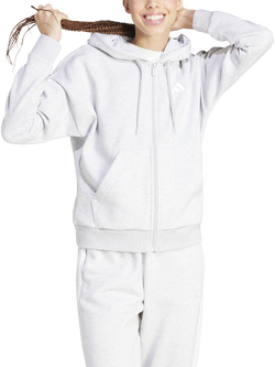 adidas Women's Essentials 3 Stripes Full Zip Fleece Hoodie, Grey Heather/White, Grey Heather/White