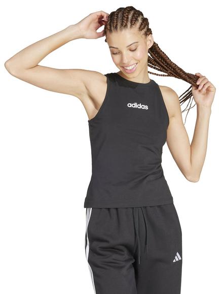 adidas Women's Essentials Linear Slim Cotton Tank Top, Black/White, Black/White