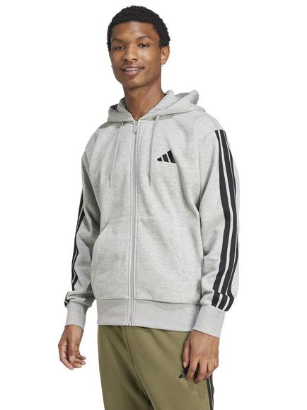 adidas Essential Three Stripes Fleece Hoodie, Grey Heather/Black, Grey Heather/Black
