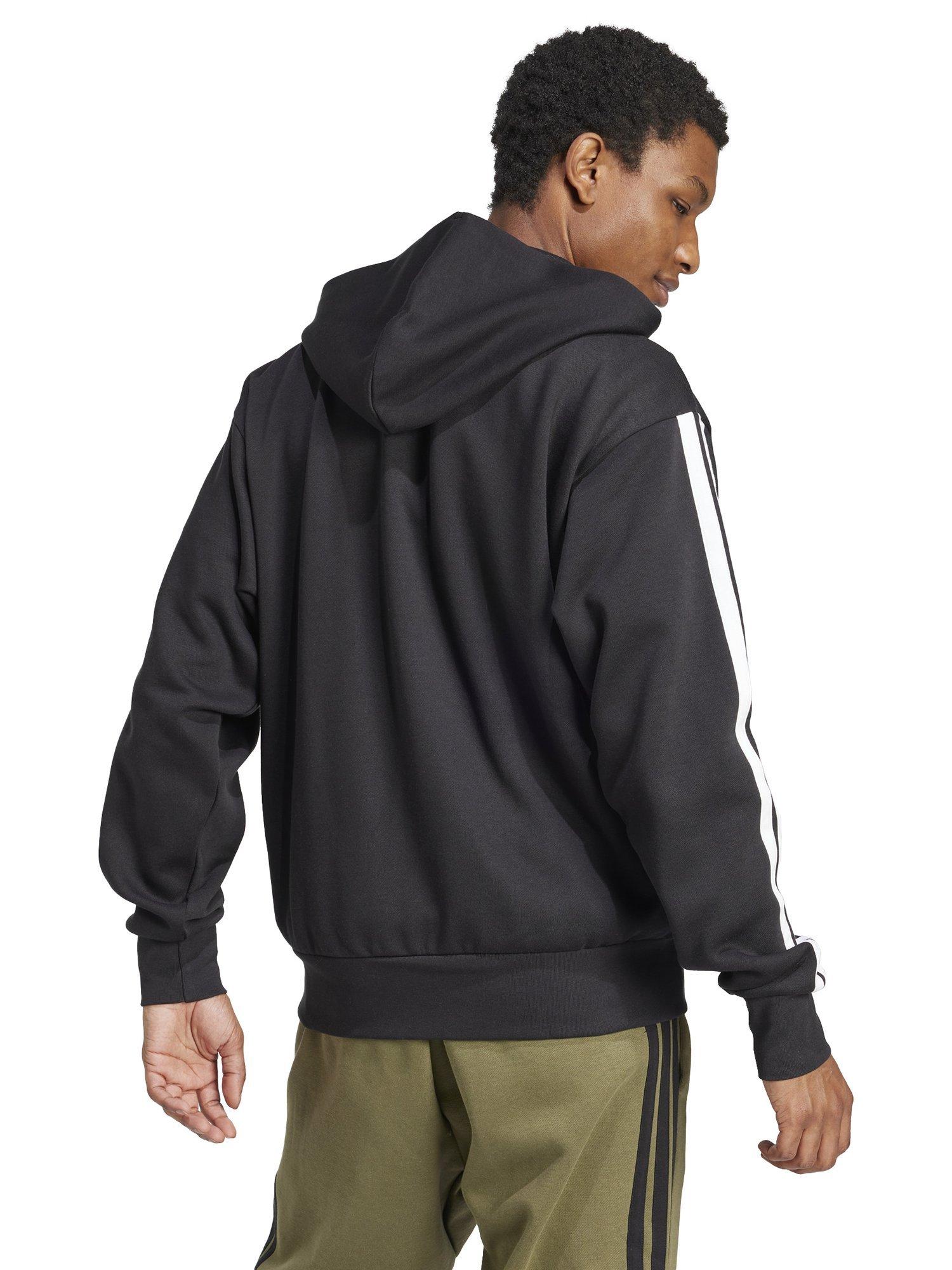 Product image 2 of 6, which shows adidas Essential Three Stripes Fleece Hoodie, Black/White, S