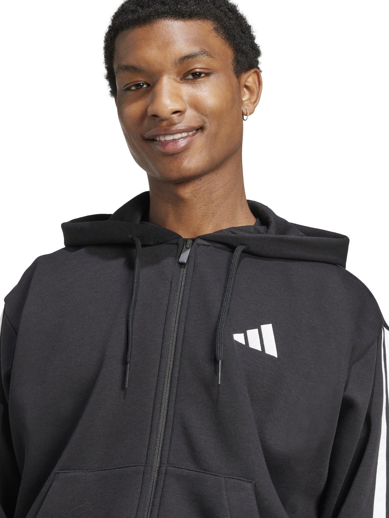 Product image 3 of 6, which shows adidas Essential Three Stripes Fleece Hoodie, Black/White, S