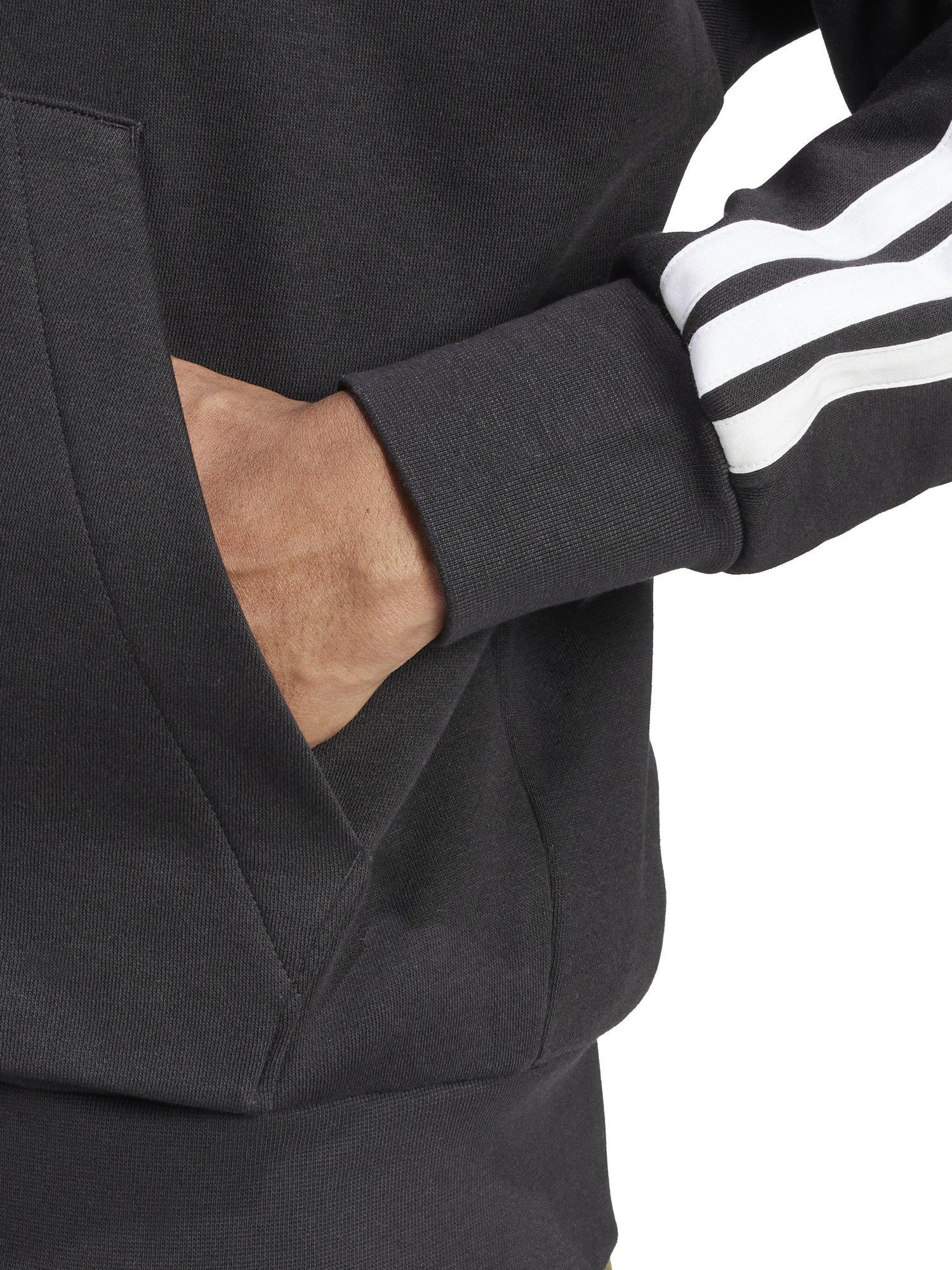 Product image 4 of 6, which shows adidas Essential Three Stripes Fleece Hoodie, Black/White, S