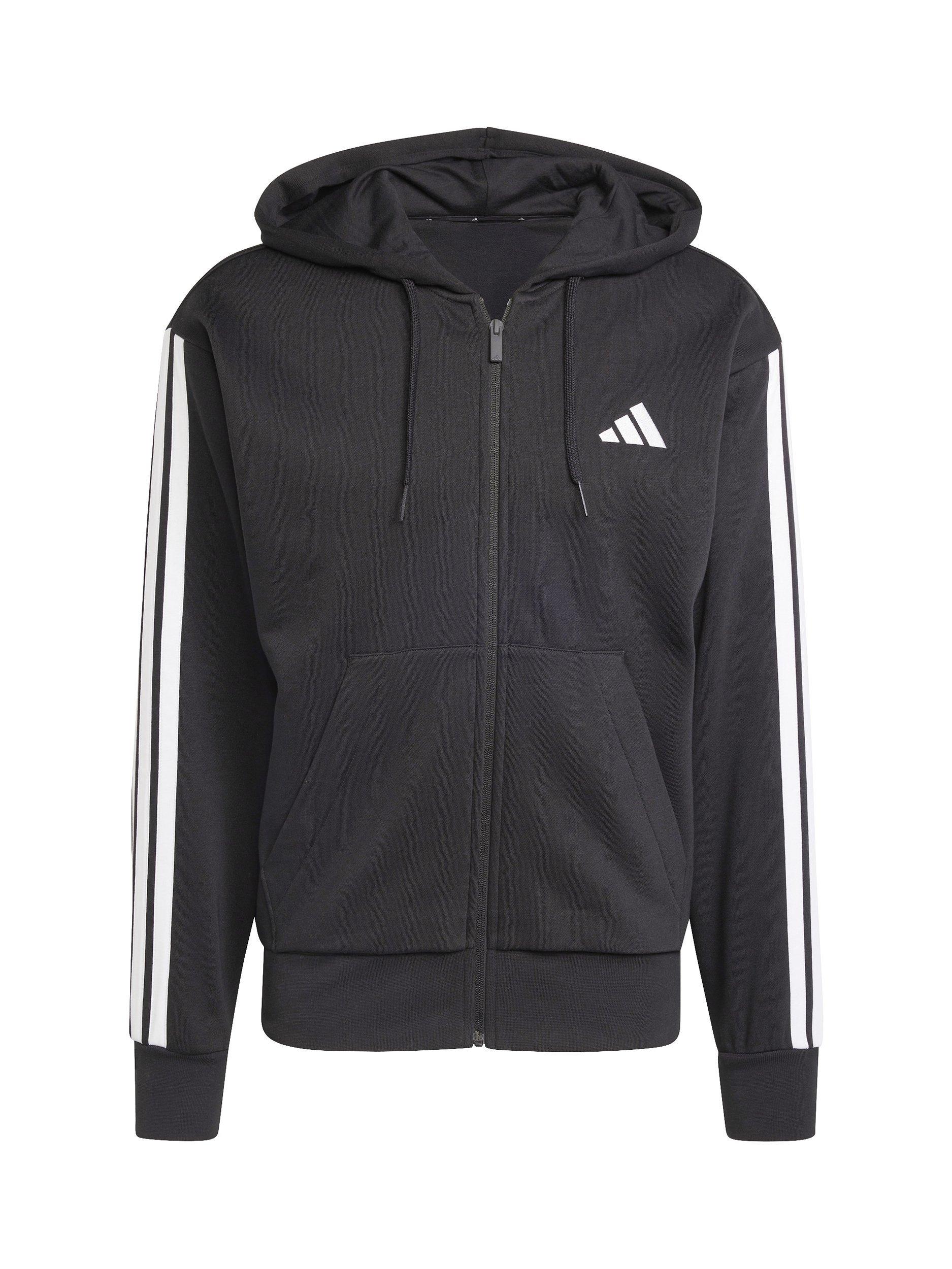 Product image 5 of 6, which shows adidas Essential Three Stripes Fleece Hoodie, Black/White, S