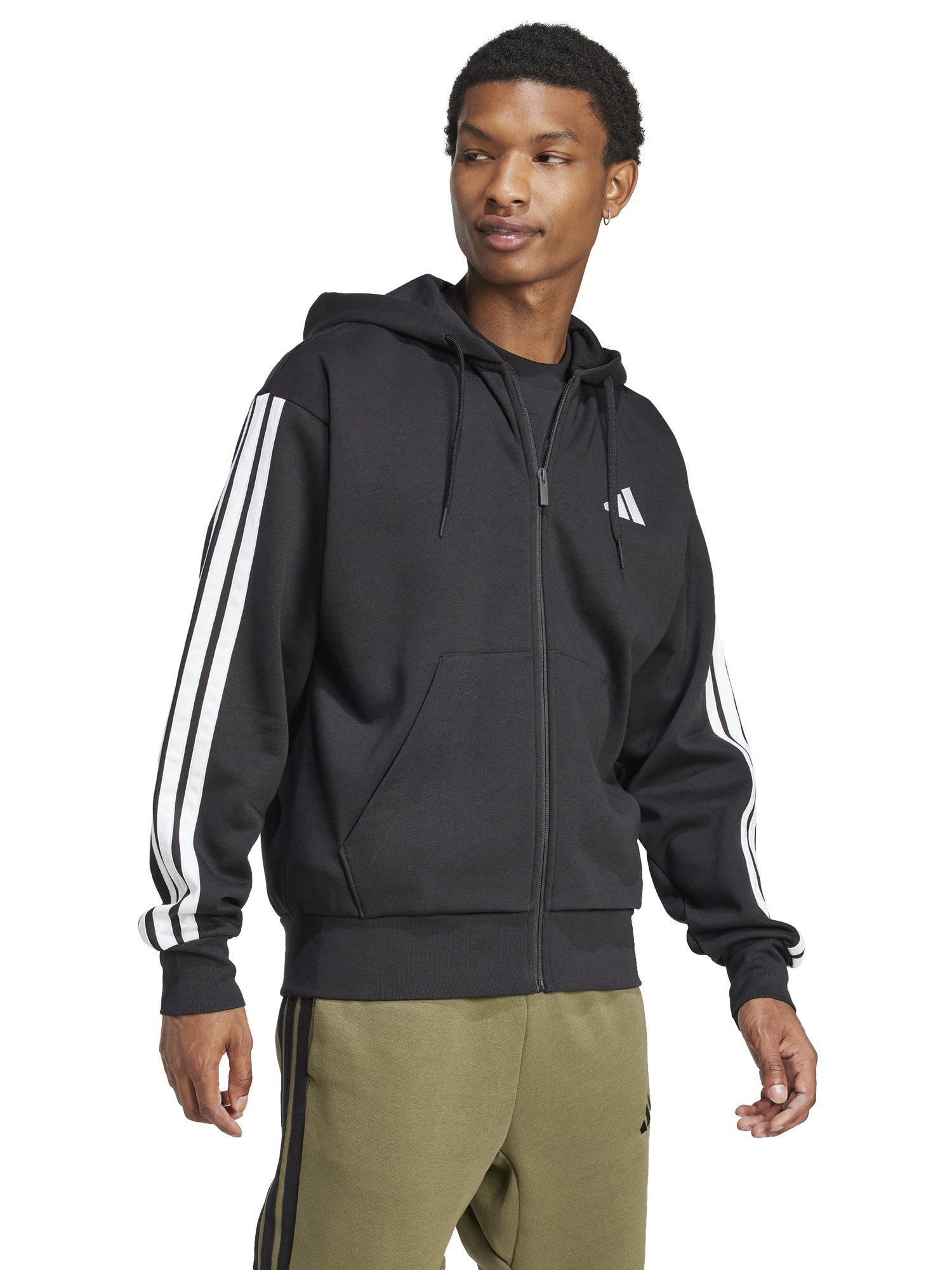 Product image 6 of 6, which shows adidas Essential Three Stripes Fleece Hoodie, Black/White, S