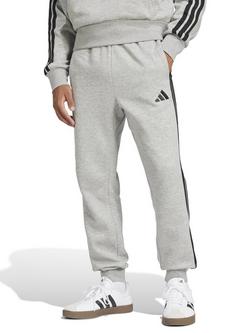 adidas Essential Three Stripes Fleece Jogging Trousers, Grey Heather/Black