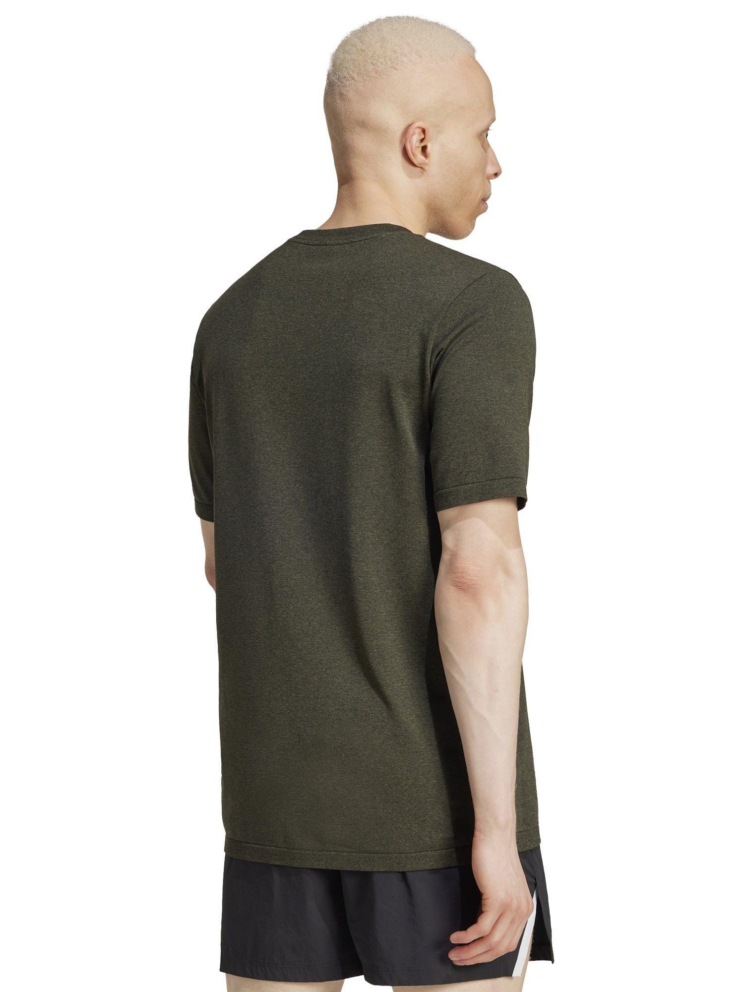 Product image 2 of 6, which shows adidas Train Essentials Structure T-Shirt, Olive Strat/Grey, M