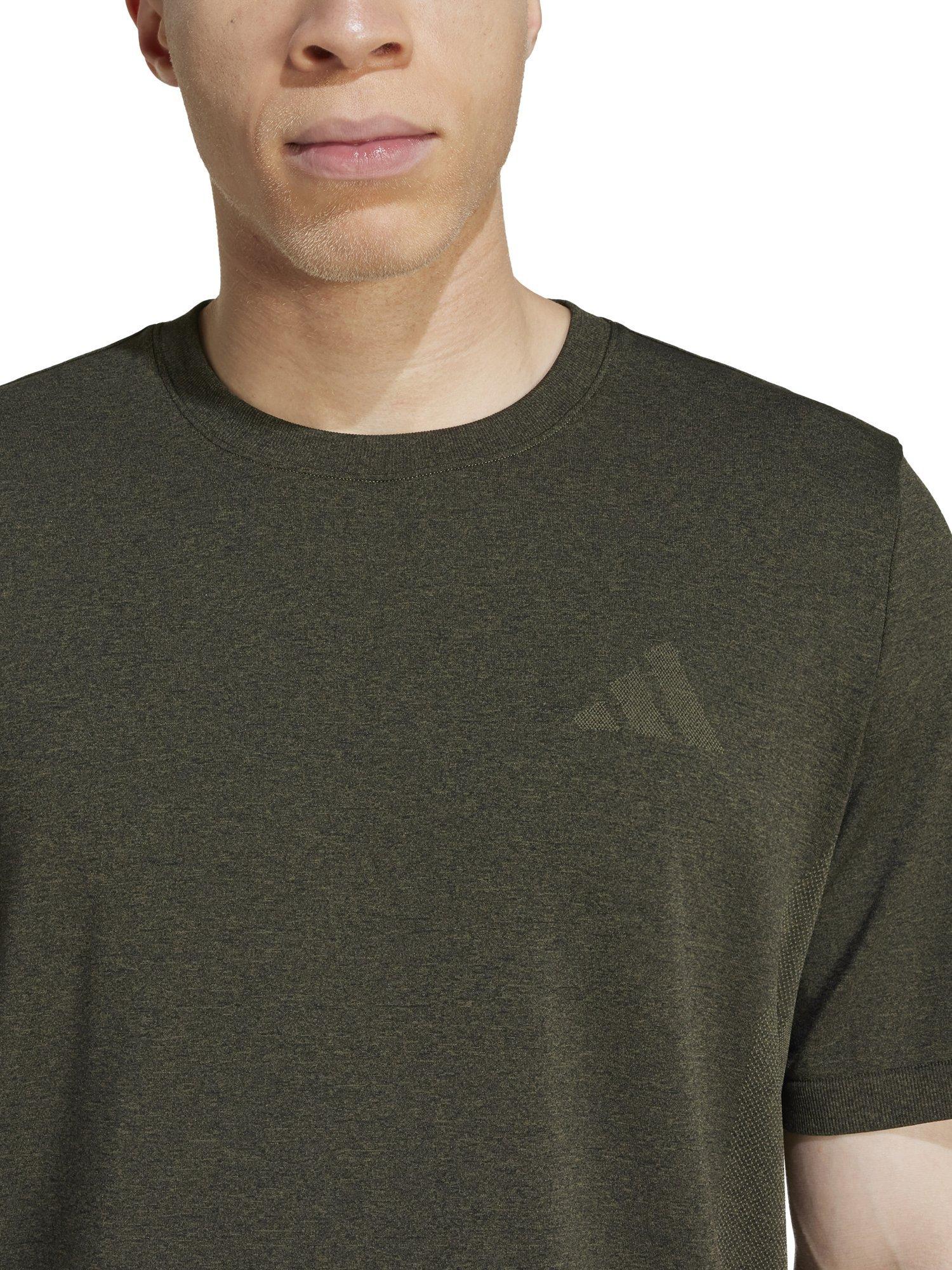 Product image 3 of 6, which shows adidas Train Essentials Structure T-Shirt, Olive Strat/Grey, M