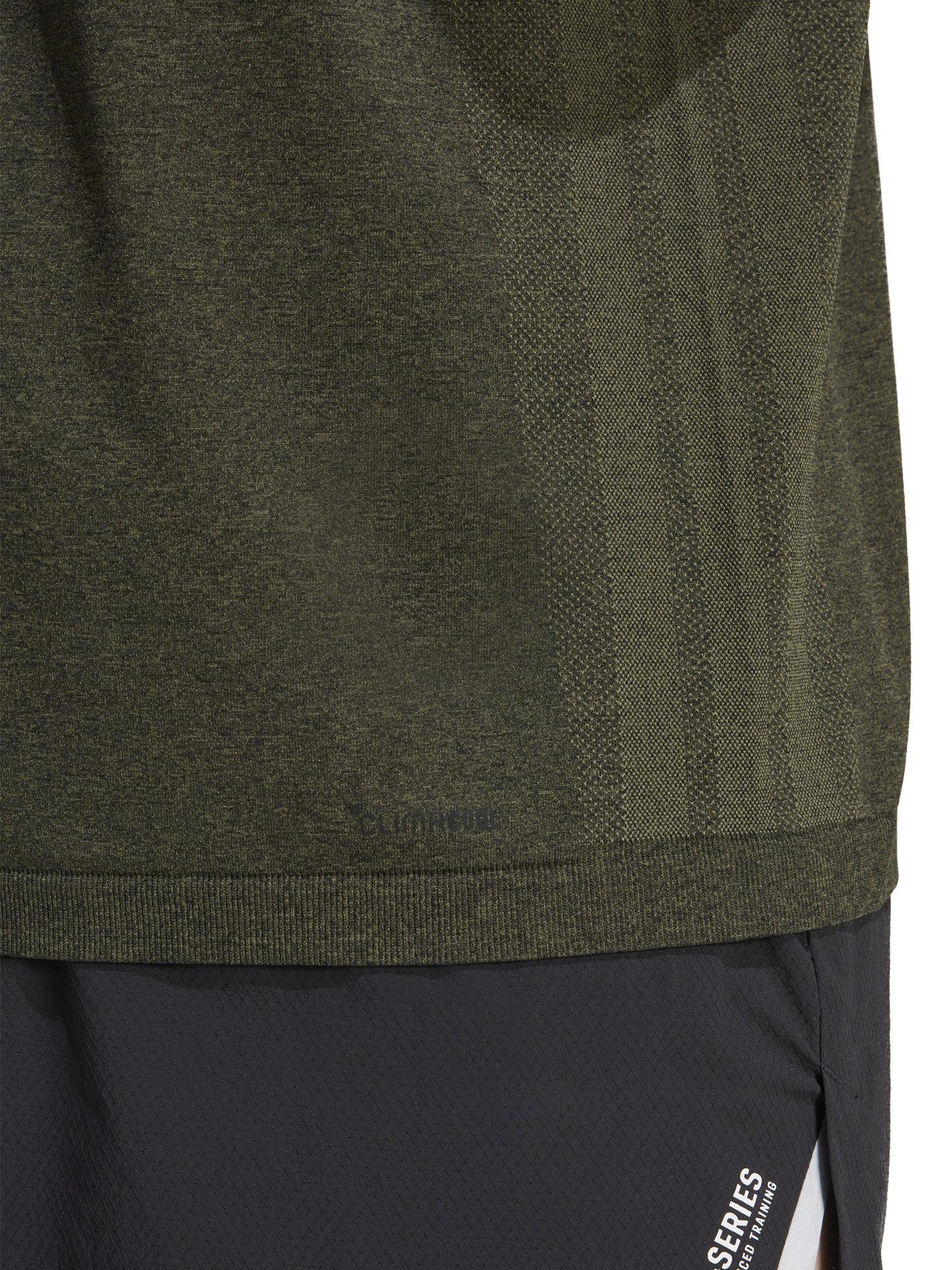 Product image 4 of 6, which shows adidas Train Essentials Structure T-Shirt, Olive Strat/Grey, M