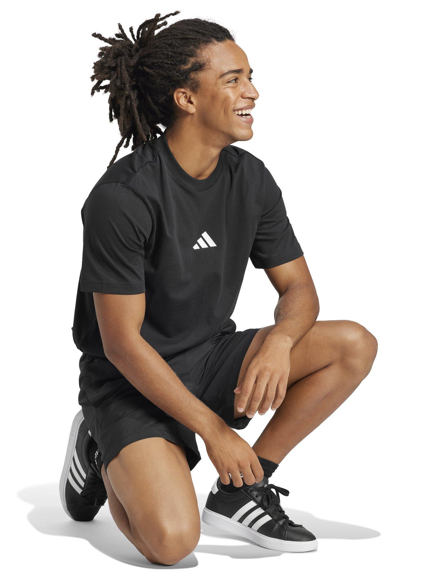 Product image 2 of 2, which shows adidas Essentials Small Logo Single Jersey T-Shirt, Black/White, S