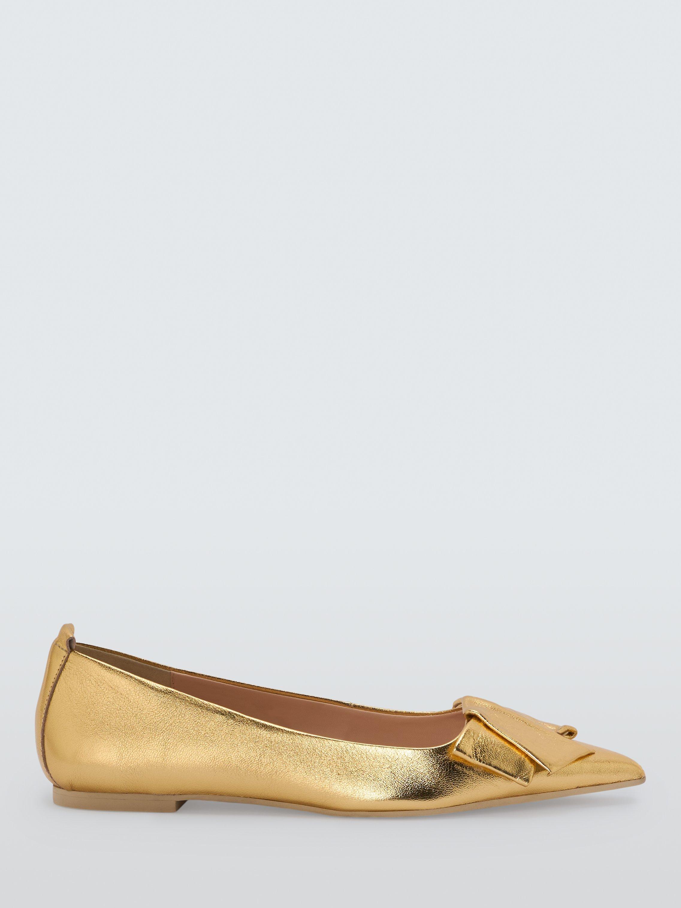 Product image 1 of 6, which shows John Lewis Beau Leather Bow Ballerina Pumps, Gold, 7